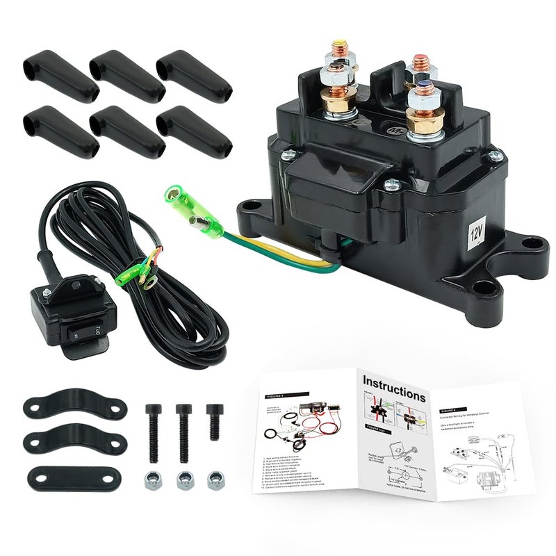 Triumilynn 12V 250A Winch Solenoid Relay Contactor & Winch Rocker Thumb Switch Combo for ATV UTV 1500lb-5000lb Polaris, Warn # 63070 62135 74900 70715 2875714 - Image 1